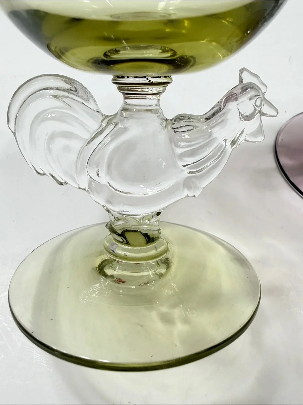 Pair Morgantown Animal & Figurines Liquor Cocktail Glass Rooster Green Purple